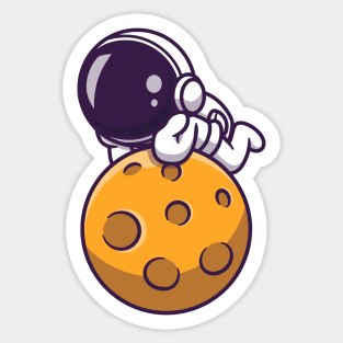 Cute Astronaut Lay On Moon Sticker